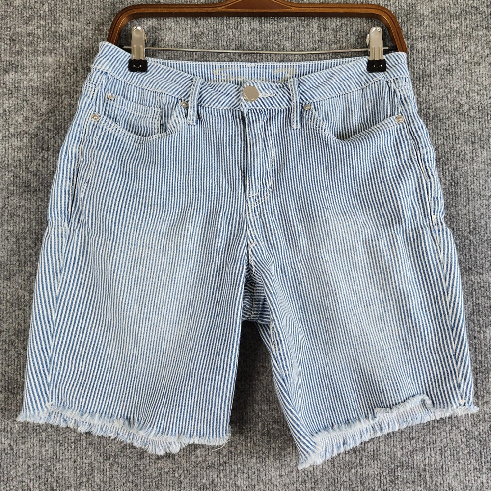 Seven7 Shorts Womens Sunset Bermuda Hickory Stripe Denim Blue White Size 8